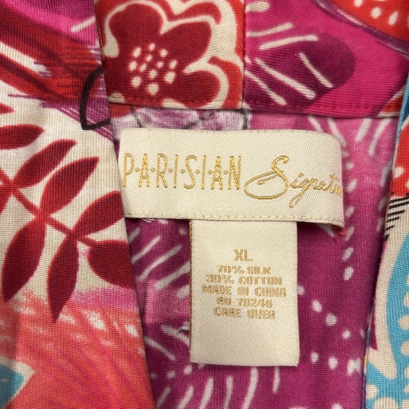 Parisian Signature Silk Blend Sleeveless Floral Hawaiian Top Size XL - Picture 2 of 4